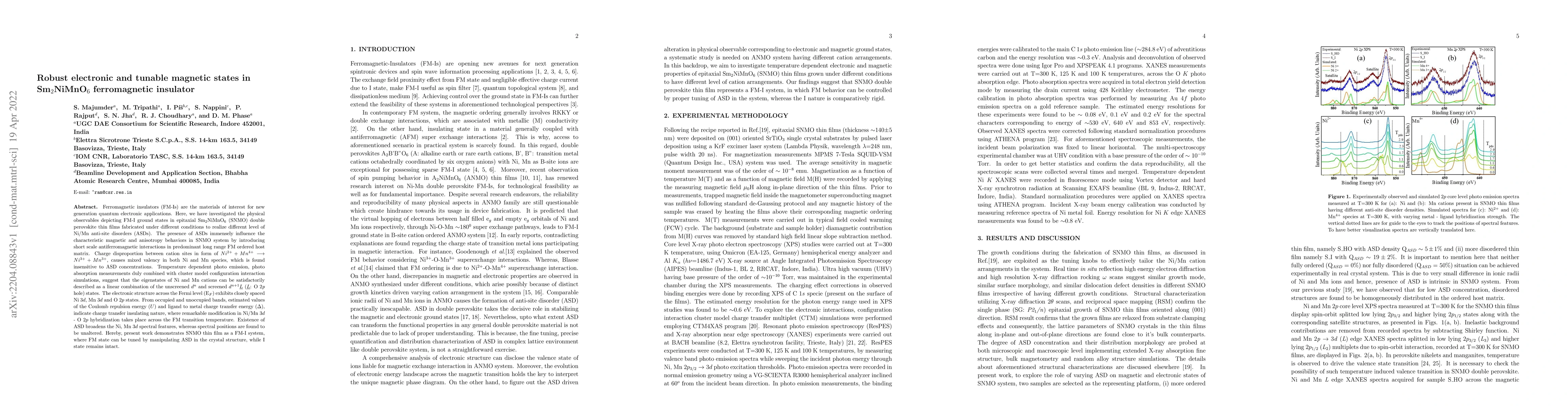 Thumbnail for Robust electronic and tunable magnetic states in Sm$ _{2} $NiMnO$ _{6} $
  ferromagnetic insulator