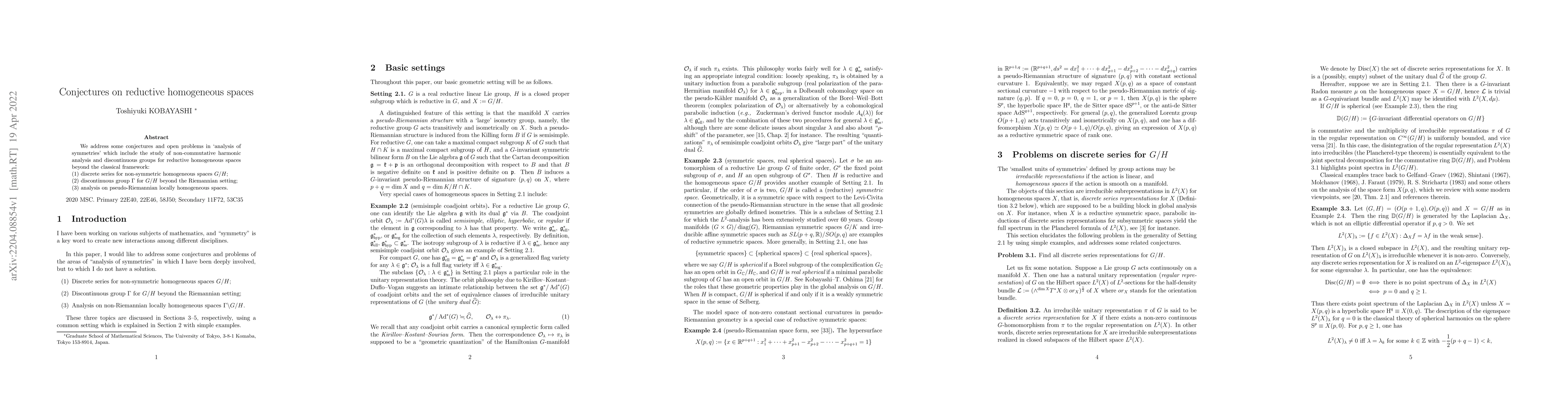 Thumbnail for Conjectures on reductive homogeneous spaces