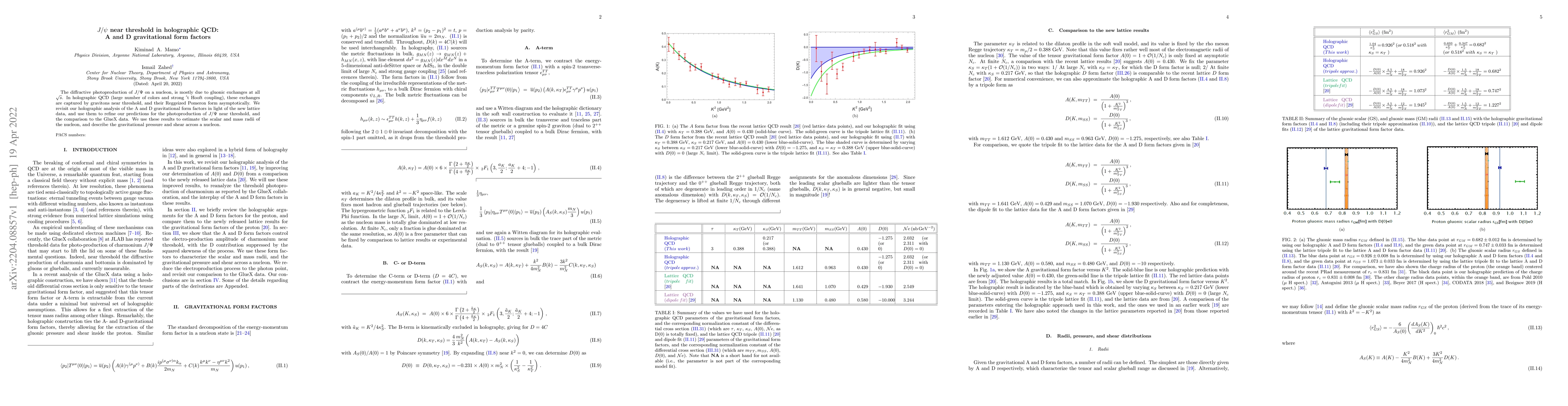 Thumbnail for $J/\psi$ near threshold in holographic QCD: A and D gravitational form
  factors