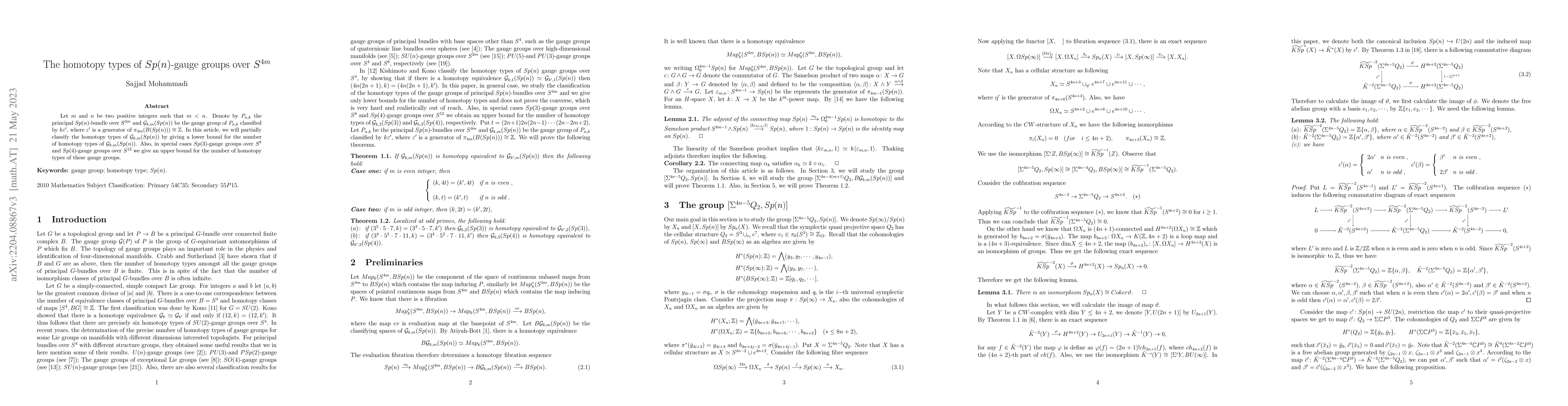 Thumbnail for The homotopy types of $Sp(n)$-gauge groups over $S^{4m}$