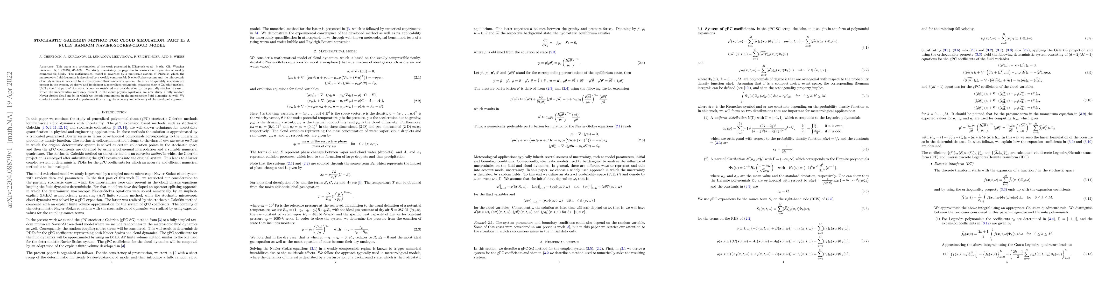 Thumbnail for Stochastic Galerkin method for cloud simulation. Part II: a fully random
  Navier-Stokes-cloud model