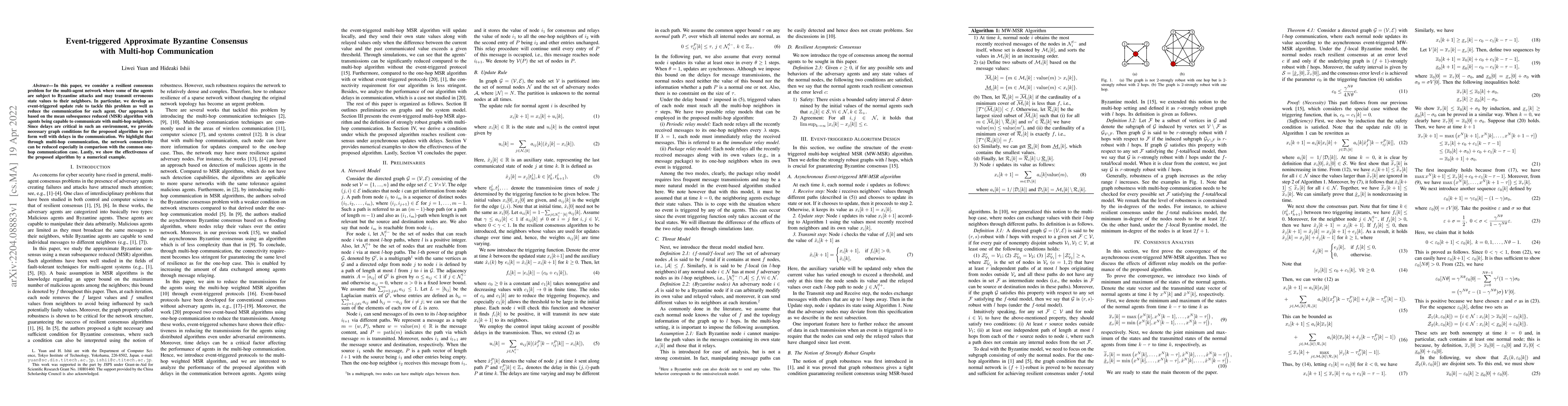 Thumbnail for Event-triggered Approximate Byzantine Consensus with Multi-hop
  Communication