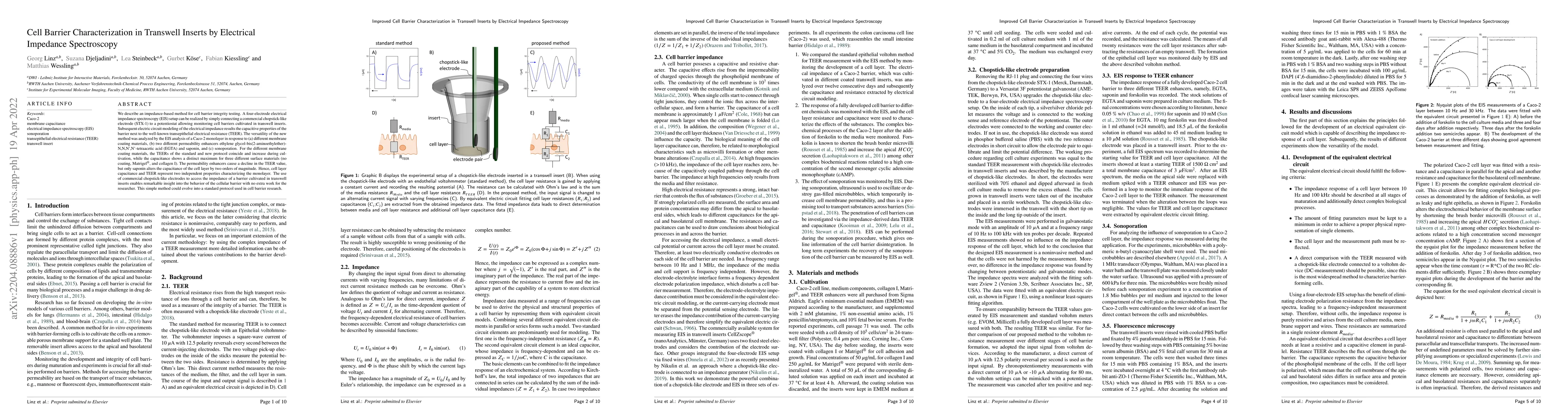Thumbnail for Cell barrier characterization in transwell inserts by electrical
  impedance spectroscopy