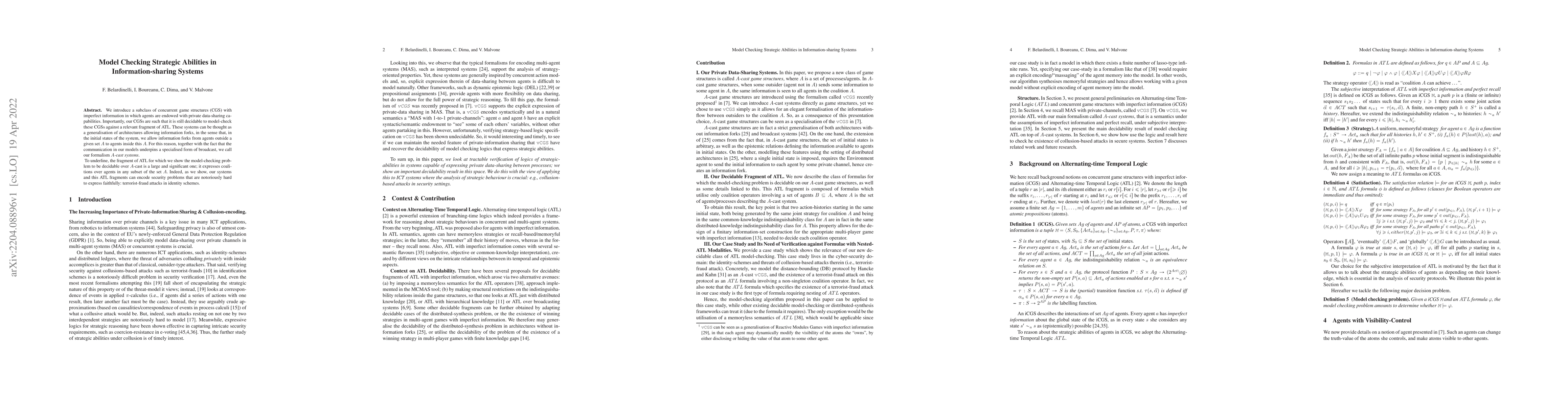 Thumbnail for Model Checking Strategic Abilities in Information-sharing Systems