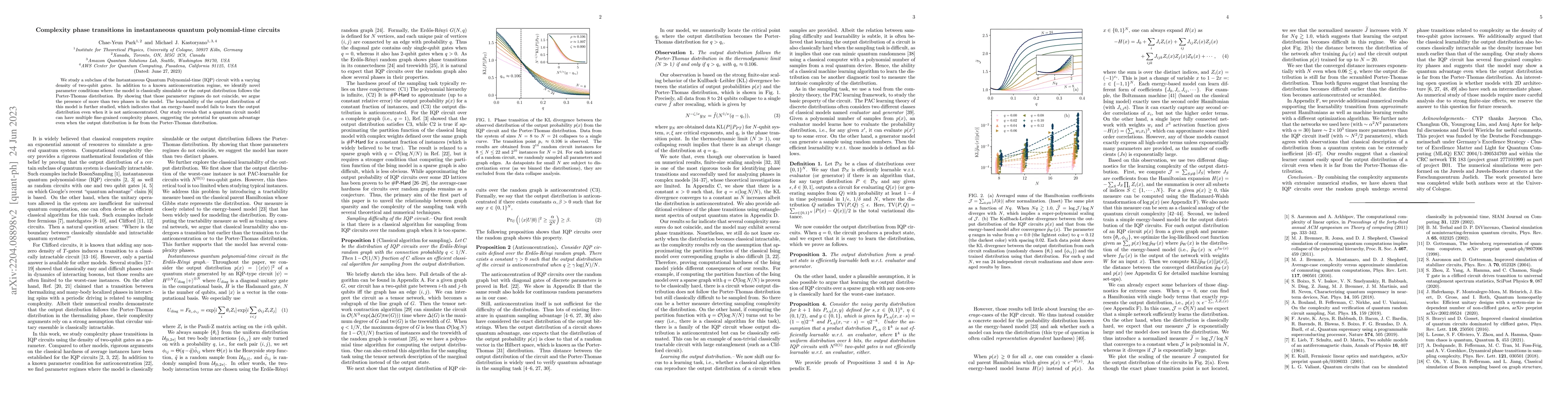 Thumbnail for Complexity phase transitions in instantaneous quantum polynomial-time
  circuits