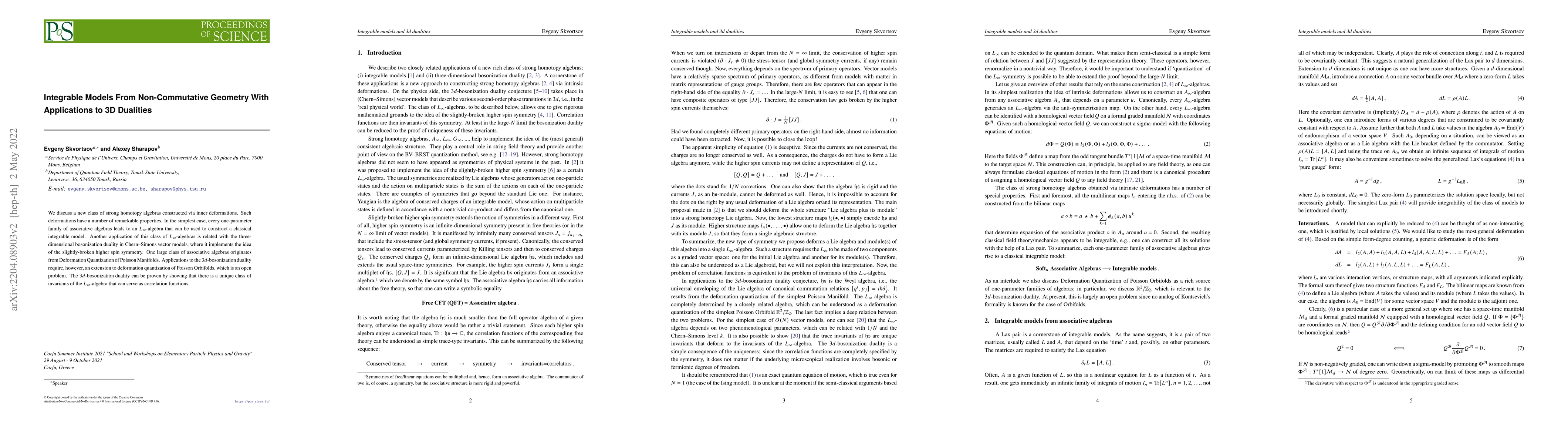 Thumbnail for Integrable Models From Non-Commutative Geometry With Applications to 3D
  Dualities
