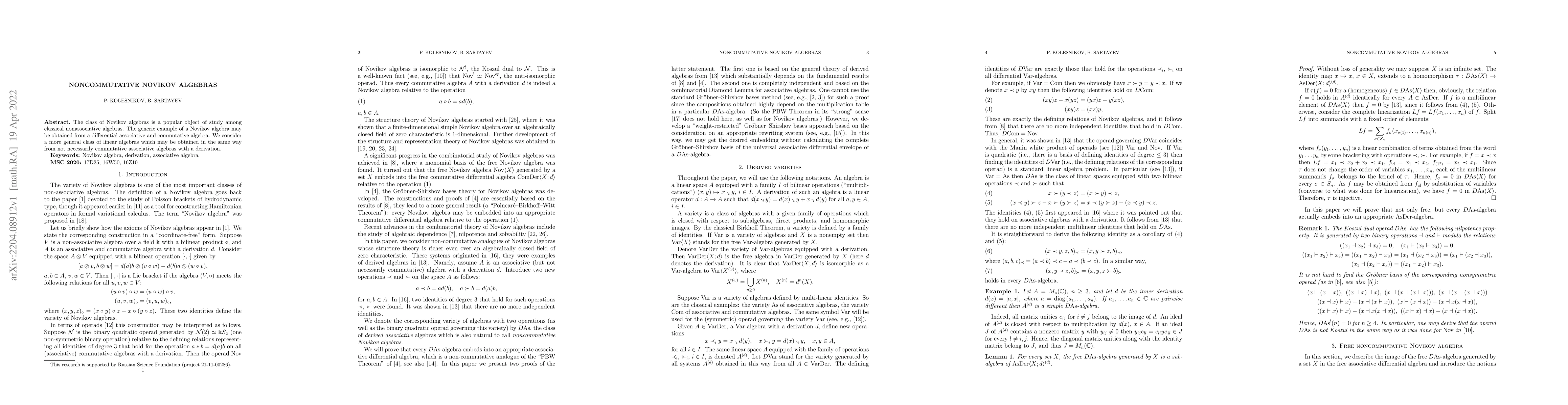 Thumbnail for Noncommutative Novikov algebras