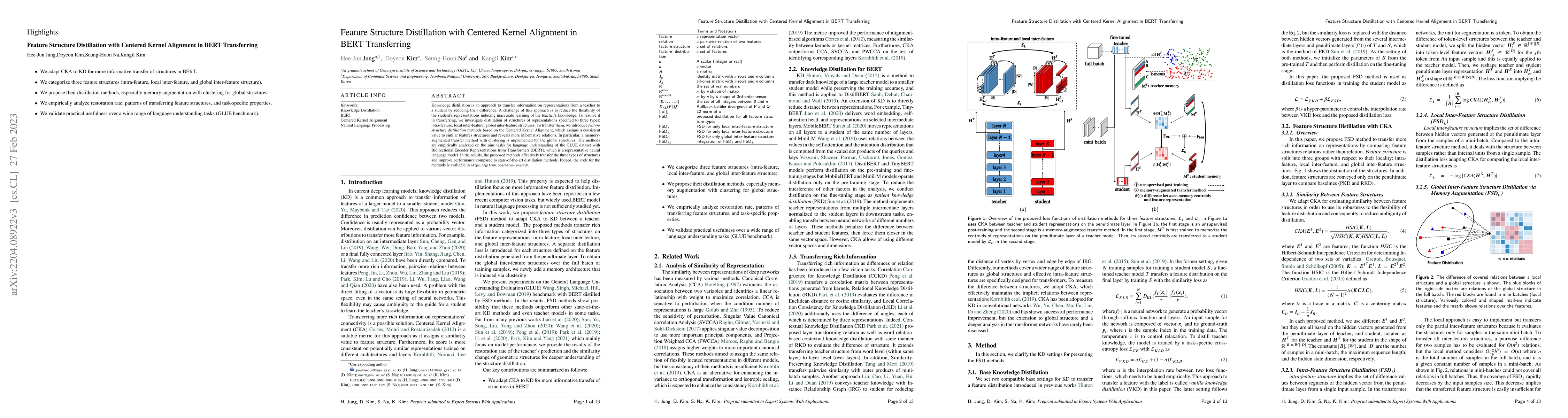 Thumbnail for Feature Structure Distillation with Centered Kernel Alignment in BERT
  Transferring