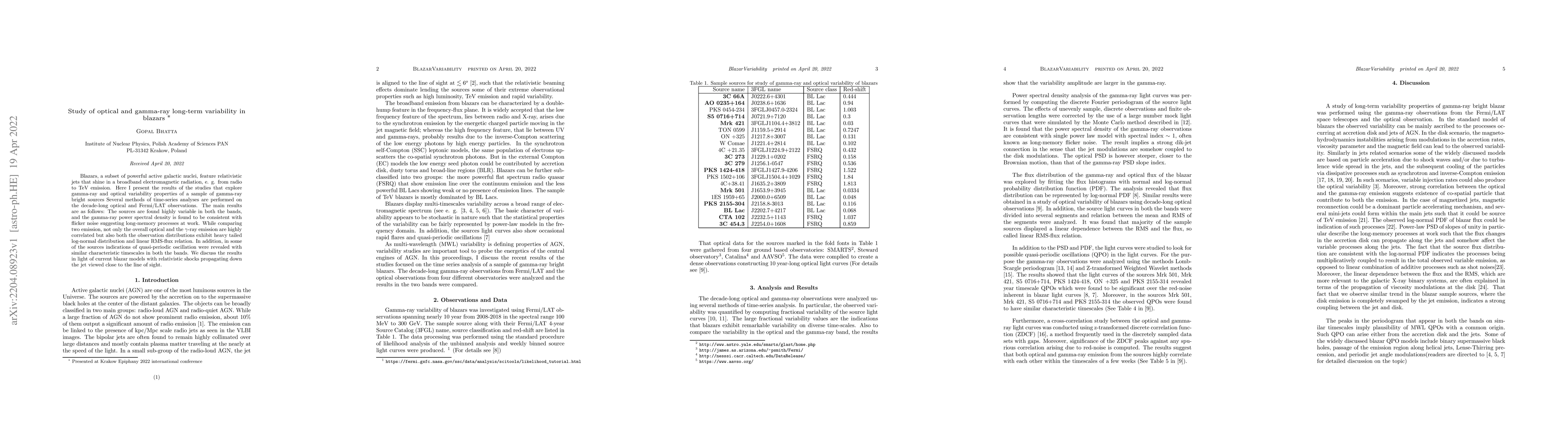 Thumbnail for Study of optical and gamma-ray long-term variability in blazars