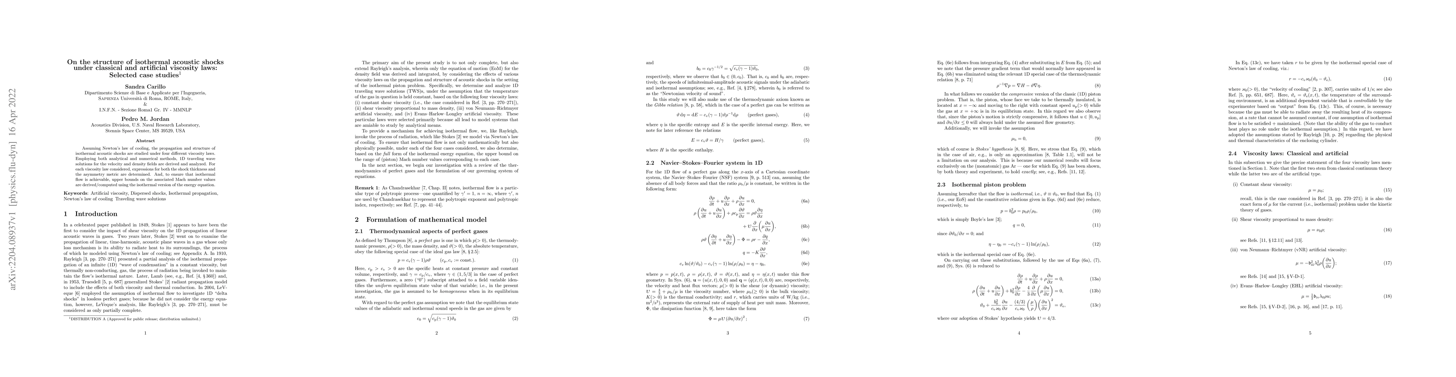 Thumbnail for On the structure of isothermal acoustic shocks under classical and
  artificial viscosity laws: Selected case studies