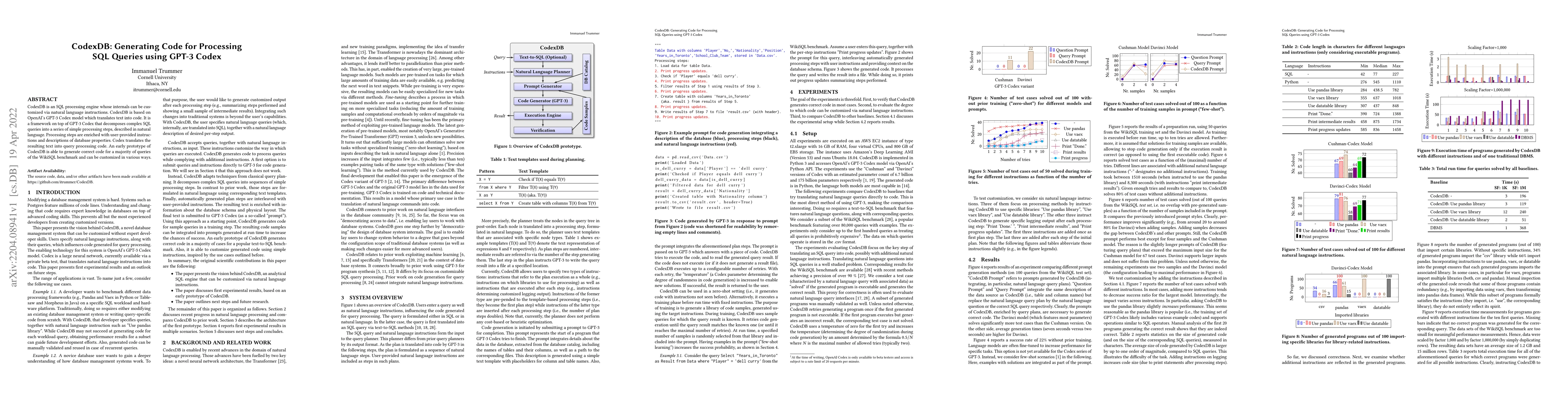 Thumbnail for CodexDB: Generating Code for Processing SQL Queries using GPT-3 Codex