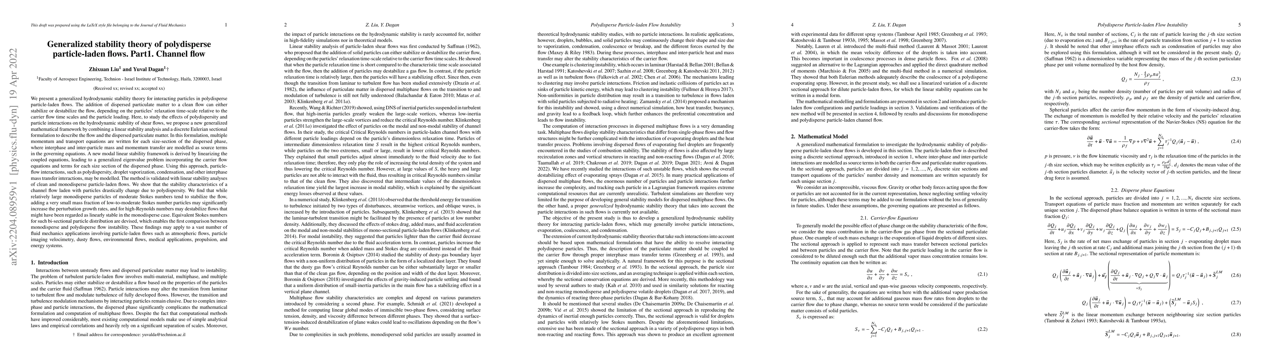 Thumbnail for Generalized stability theory of polydisperse particle-laden flows.
  Part1. Channel flow