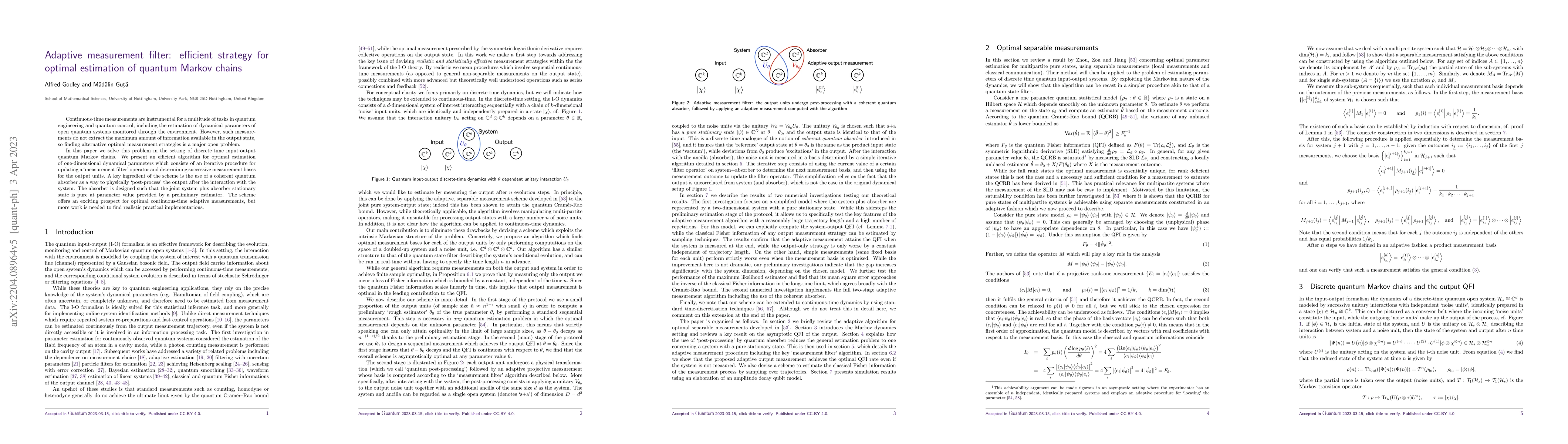 Thumbnail for Adaptive measurement filter: efficient strategy for optimal estimation
  of quantum Markov chains