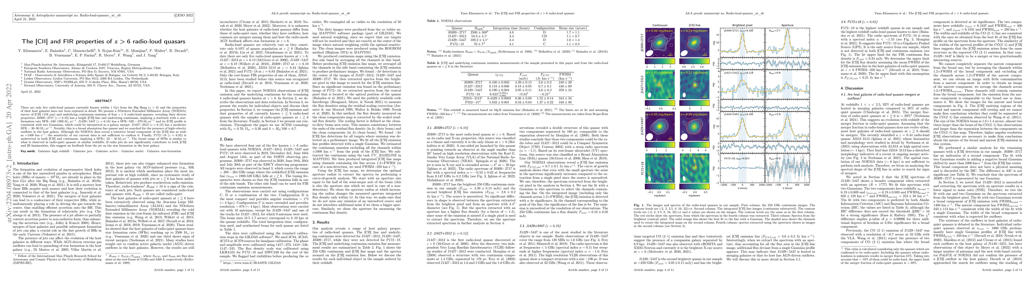 Thumbnail for The [CII] and FIR properties of z>6 radio-loud quasars
