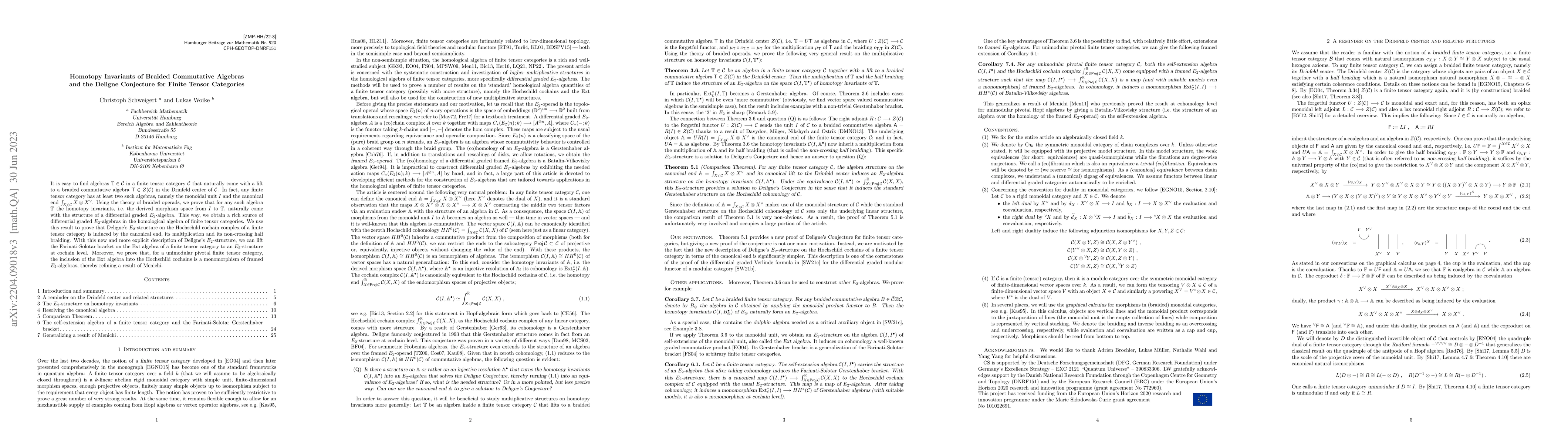 Thumbnail for Homotopy Invariants of Braided Commutative Algebras and the Deligne
  Conjecture for Finite Tensor Categories