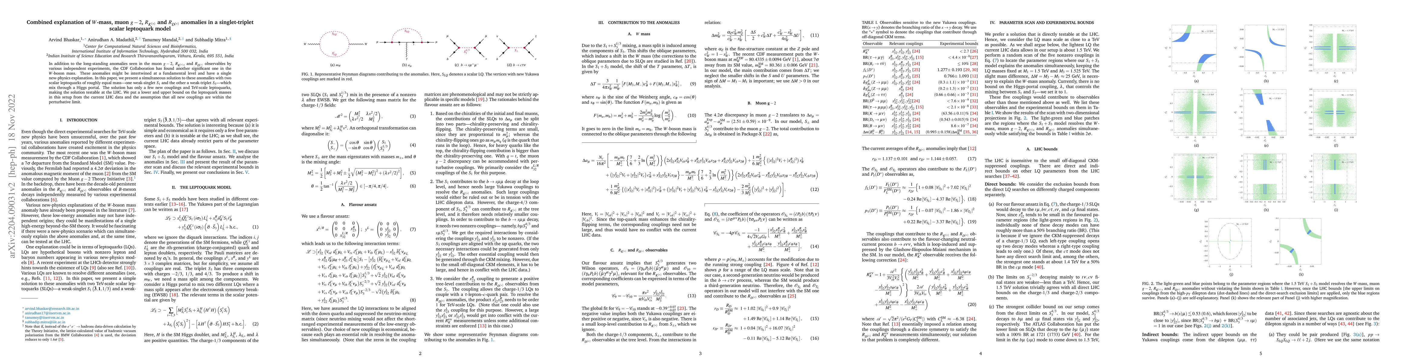 Thumbnail for Combined explanation of $W$-mass, muon $g-2$, $R_{K^{(*)}}$ and
  $R_{D^{(*)}}$ anomalies in a singlet-triplet scalar leptoquark model