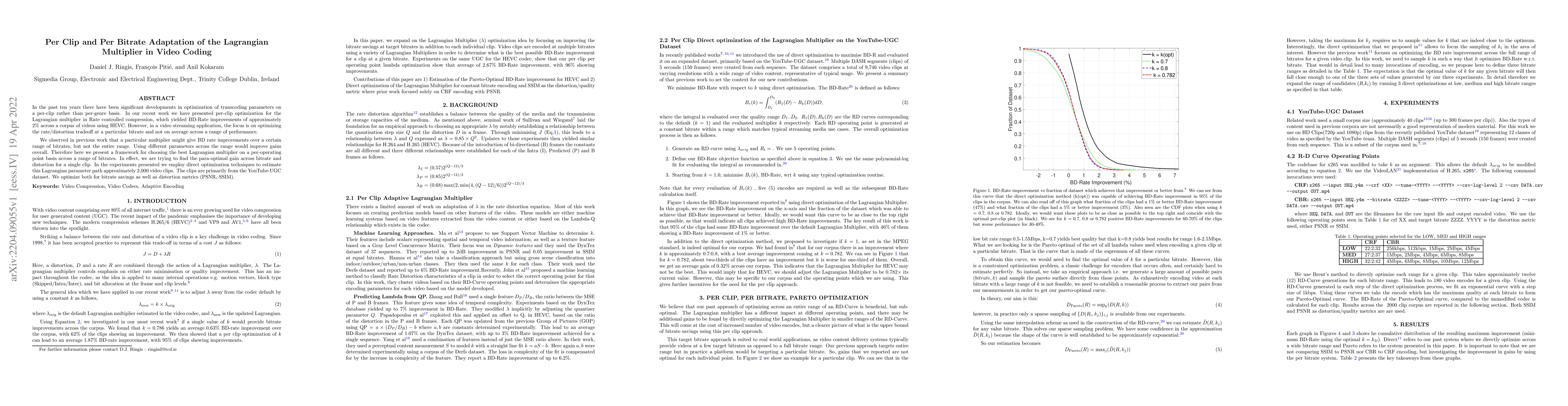 Thumbnail for Per-clip and per-bitrate adaptation of the Lagrangian multiplier in
  video coding