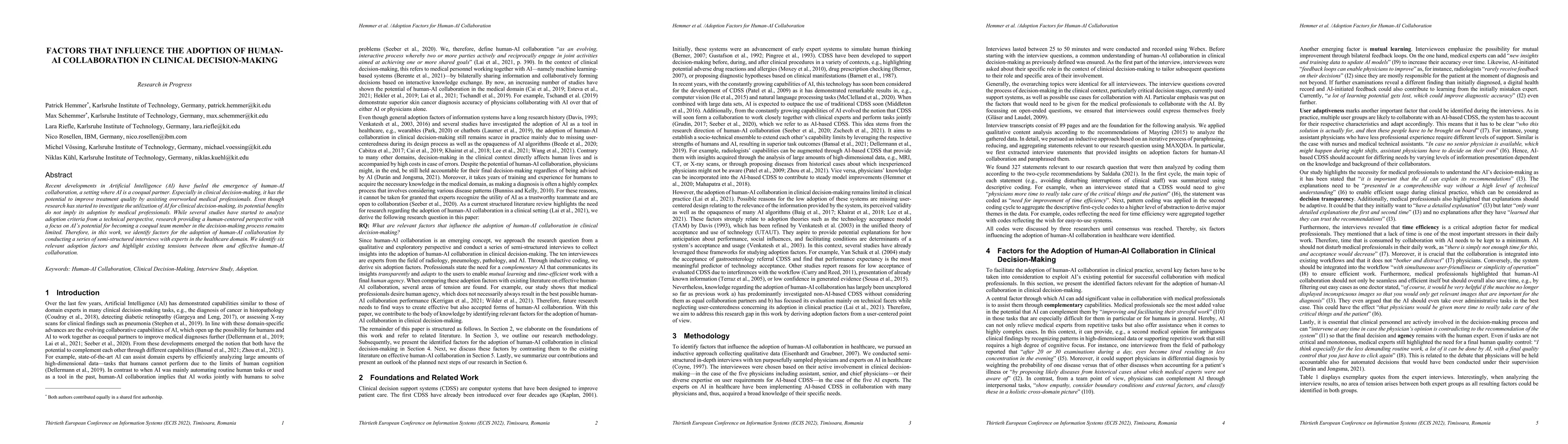 Thumbnail for Factors that influence the adoption of human-AI collaboration in
  clinical decision-making