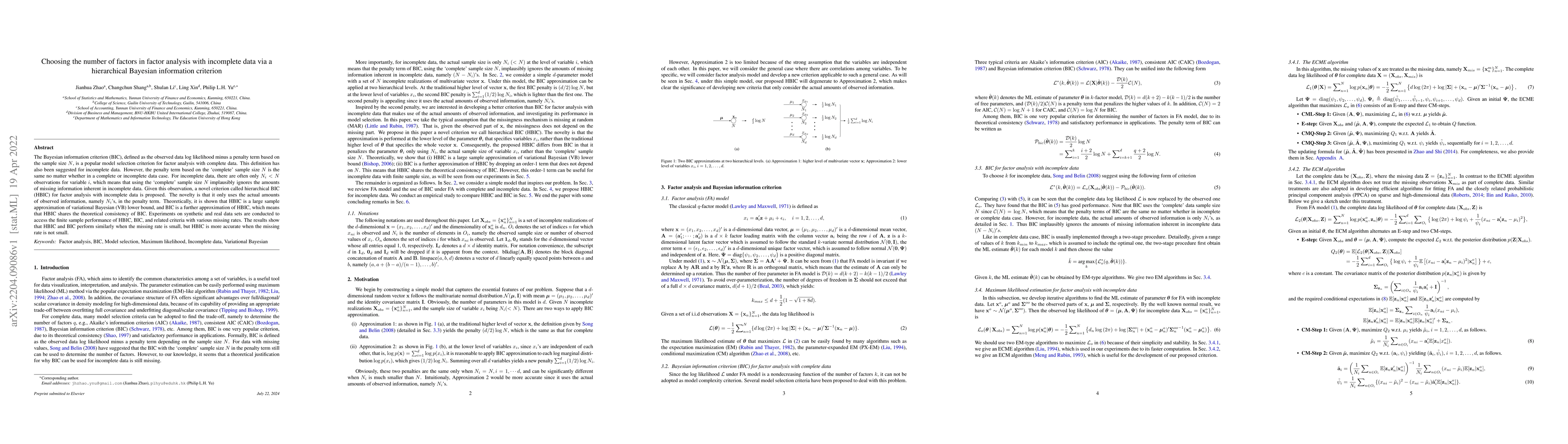 Thumbnail for Choosing the number of factors in factor analysis with incomplete data
  via a hierarchical Bayesian information criterion