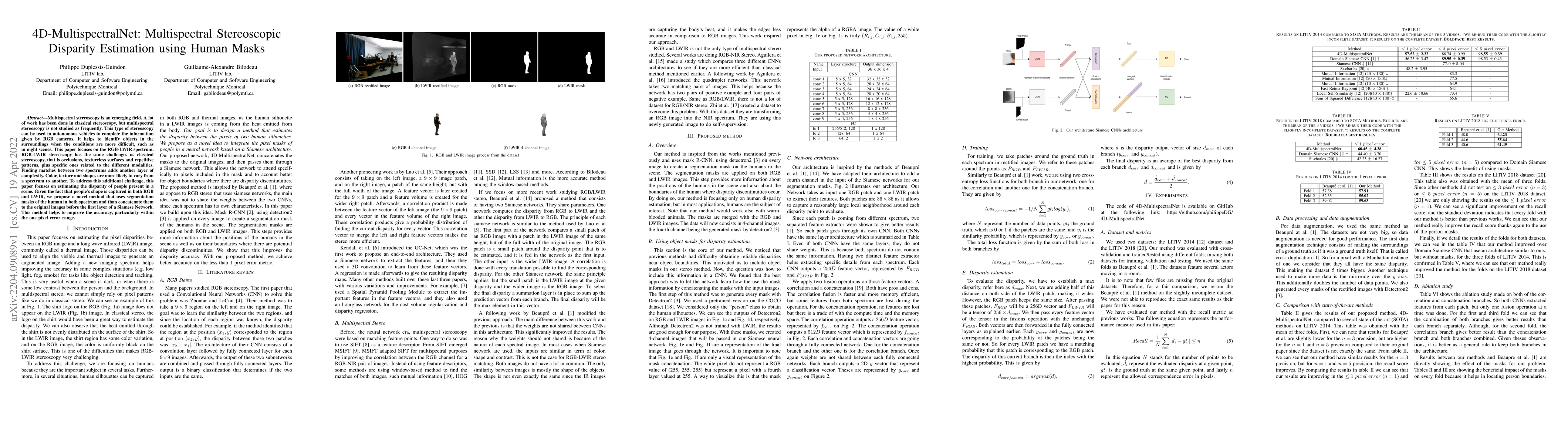 Thumbnail for 4D-MultispectralNet: Multispectral Stereoscopic Disparity Estimation
  using Human Masks