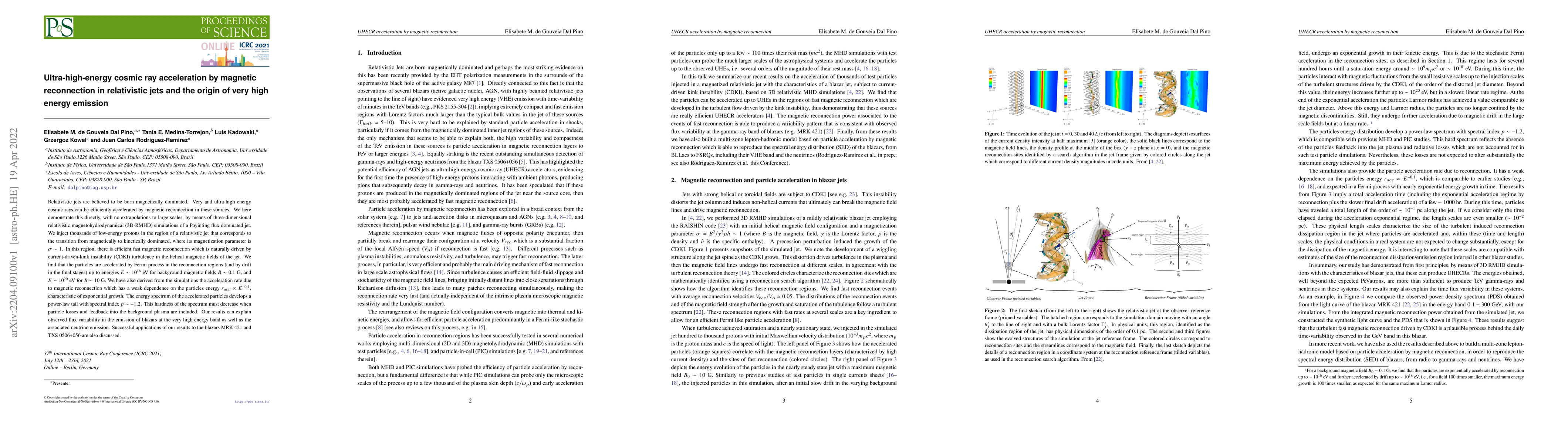 Thumbnail for Ultra-high-energy cosmic ray acceleration by magnetic reconnection in
  relativistic jets and the origin of very high energy emission
