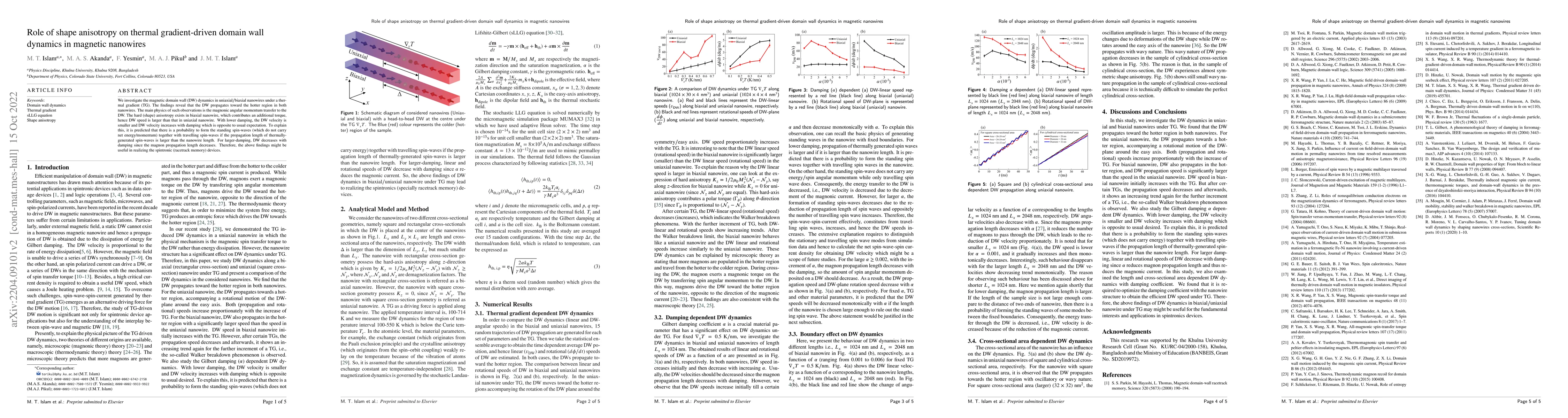 Thumbnail for Role of shape anisotropy on thermal gradient-driven domain wall dynamics
  in magnetic nanowires