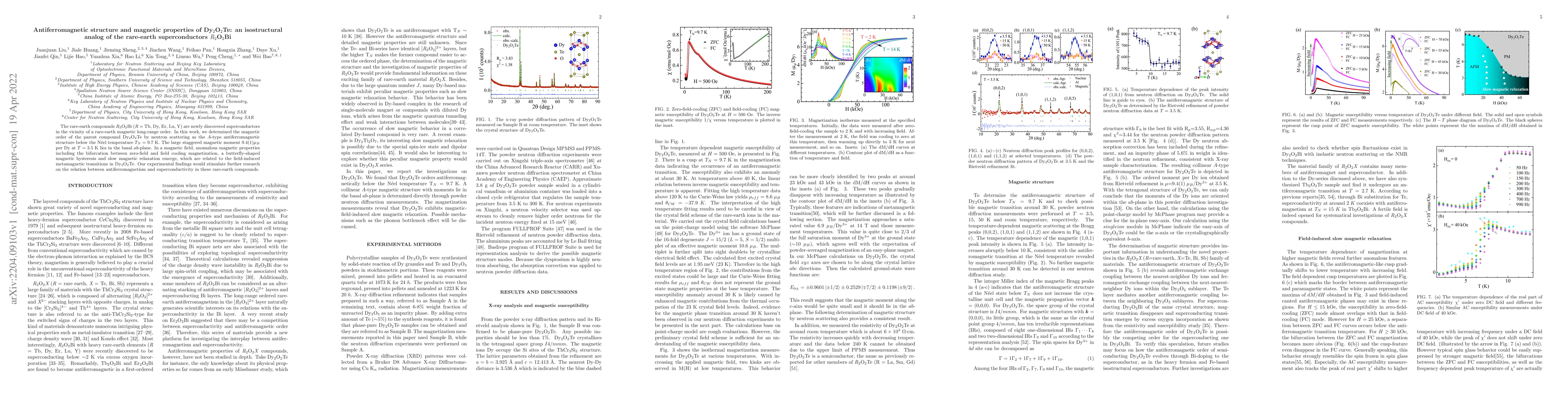 Thumbnail for Antiferromagnetic structure and magnetic properties of Dy2O2Te: An
  isostructural analog of the rare-earth superconductors R2O2Bi