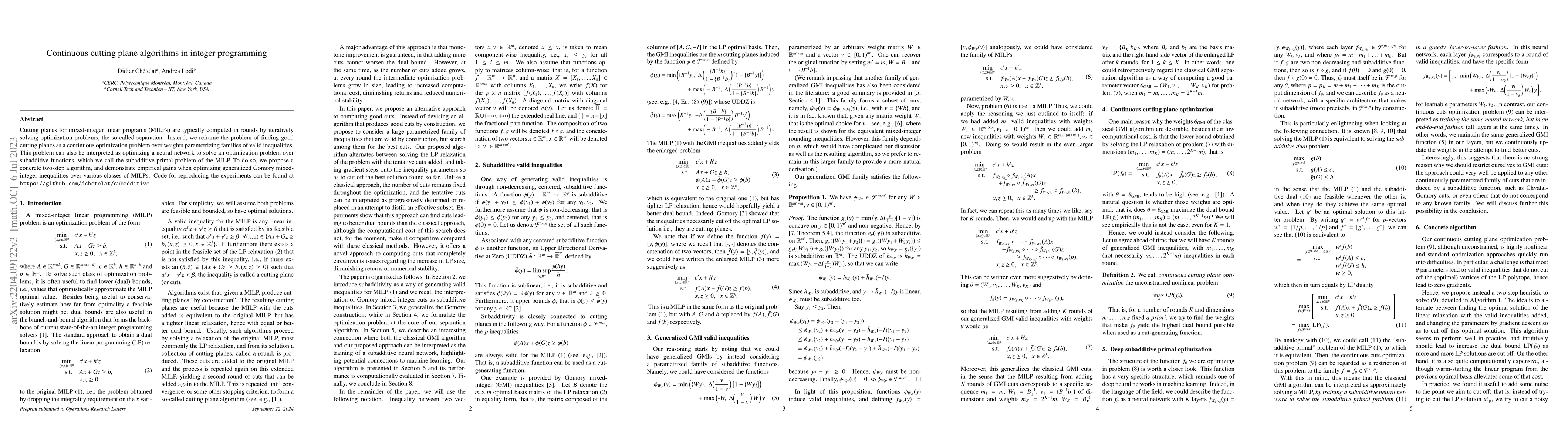 Thumbnail for Continuous cutting plane algorithms in integer programming