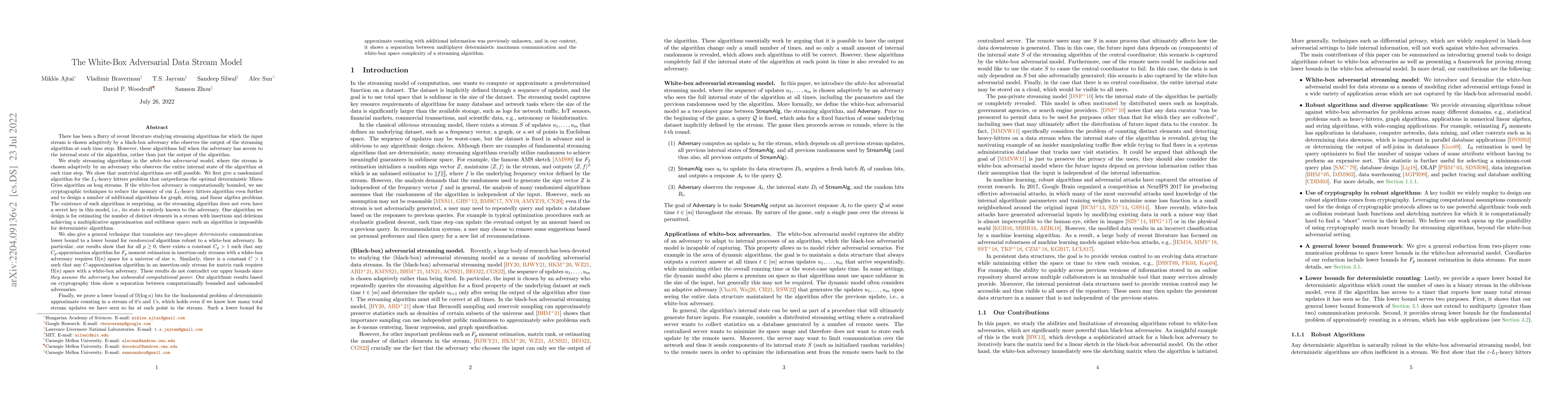 Thumbnail for The White-Box Adversarial Data Stream Model