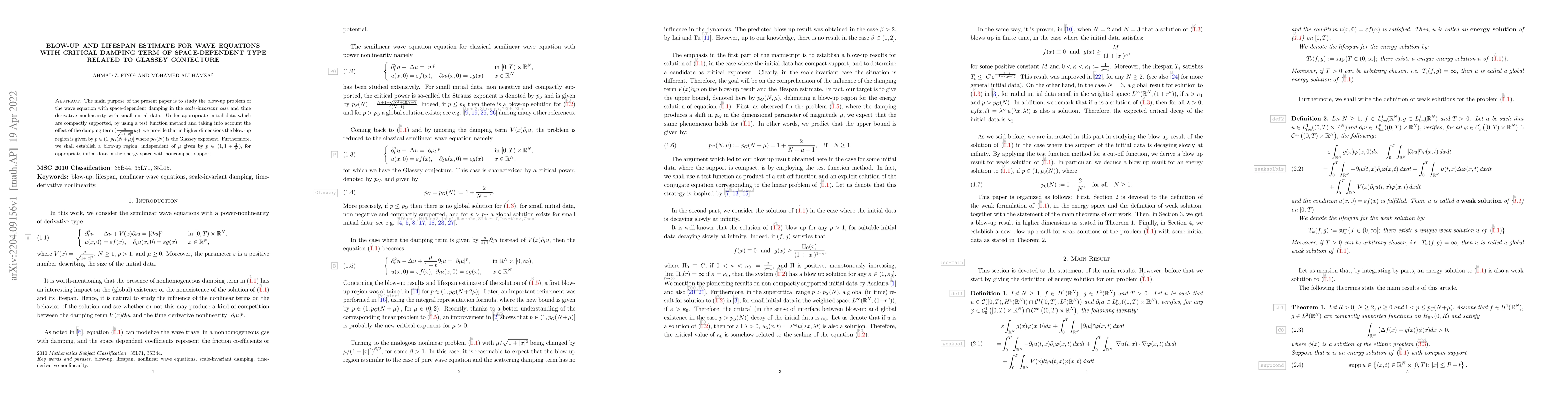 Thumbnail for Blow-up and lifespan estimate for wave equations with critical damping
  term of space-dependent type related to Glassey conjecture