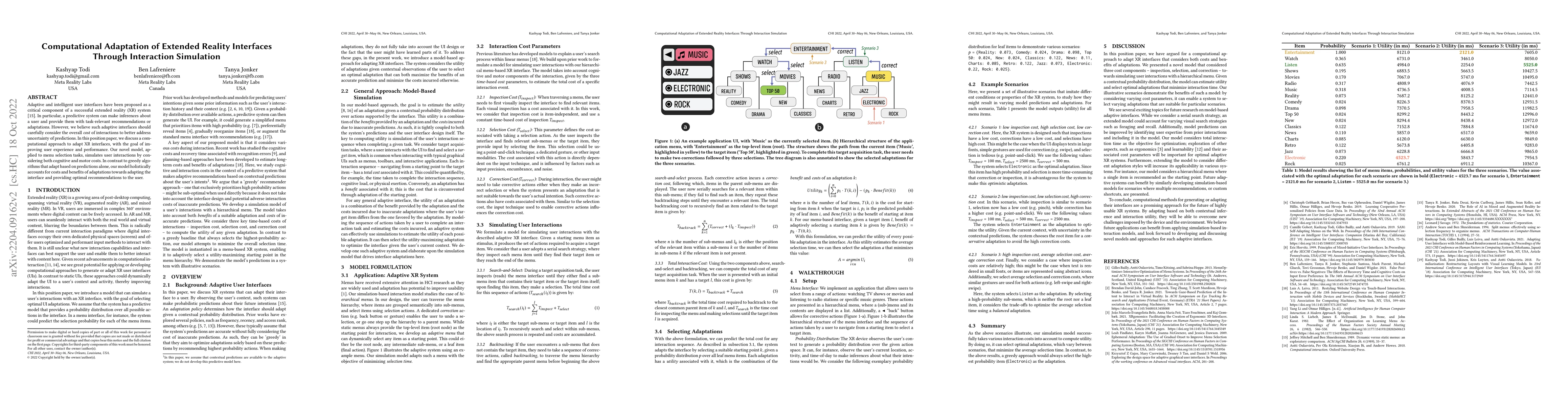 Thumbnail for Computational Adaptation of XR Interfaces Through Interaction Simulation