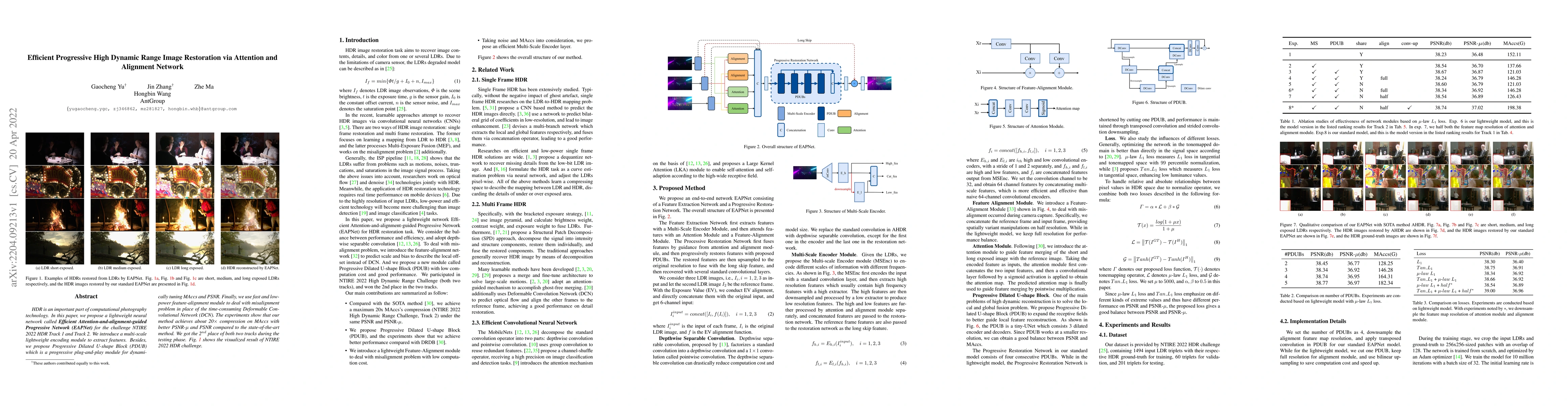 Thumbnail for Efficient Progressive High Dynamic Range Image Restoration via Attention
  and Alignment Network