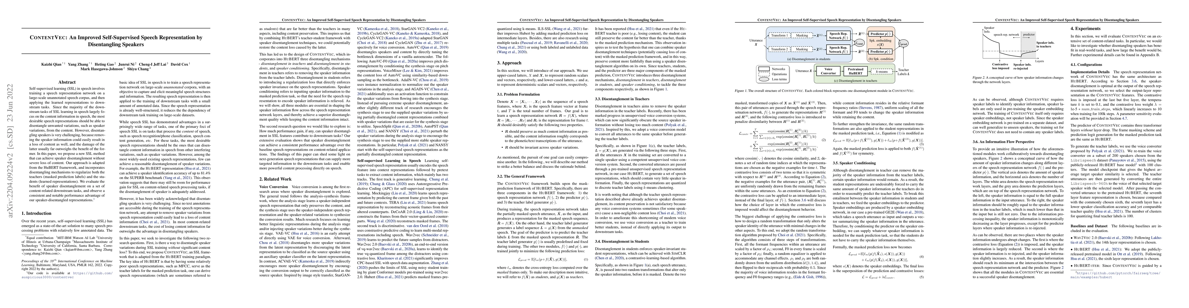 Thumbnail for ContentVec: An Improved Self-Supervised Speech Representation by
  Disentangling Speakers