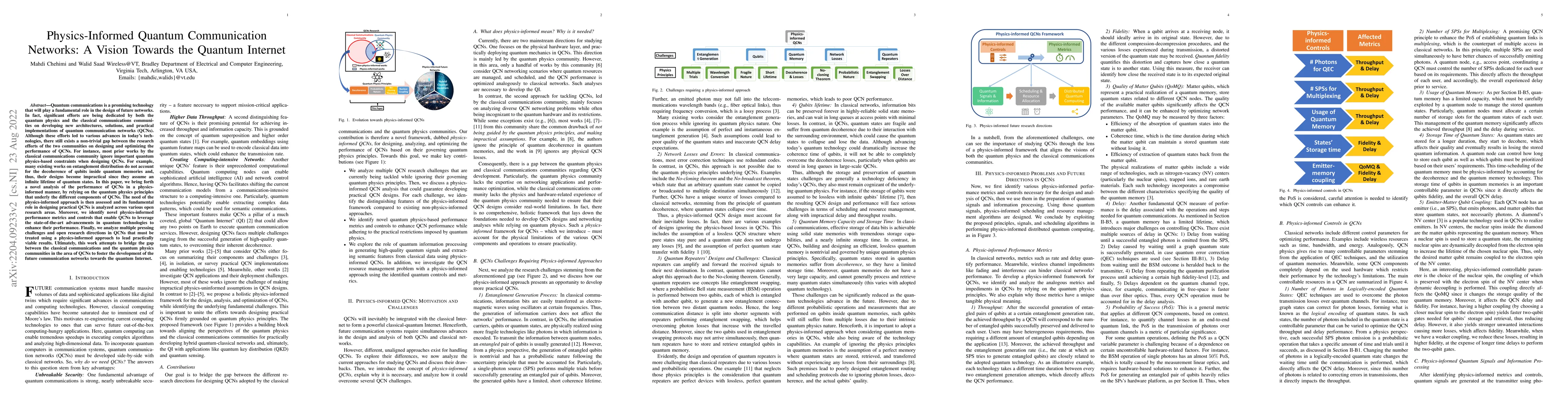 Thumbnail for Physics-Informed Quantum Communication Networks: A Vision Towards the
  Quantum Internet