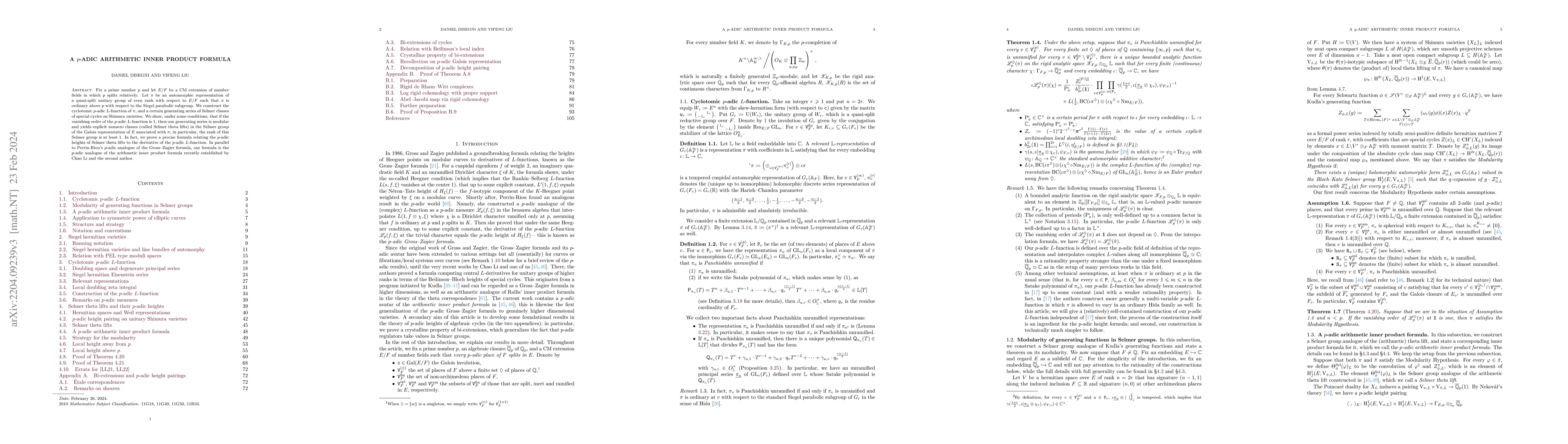 Thumbnail for A $p$-adic arithmetic inner product formula