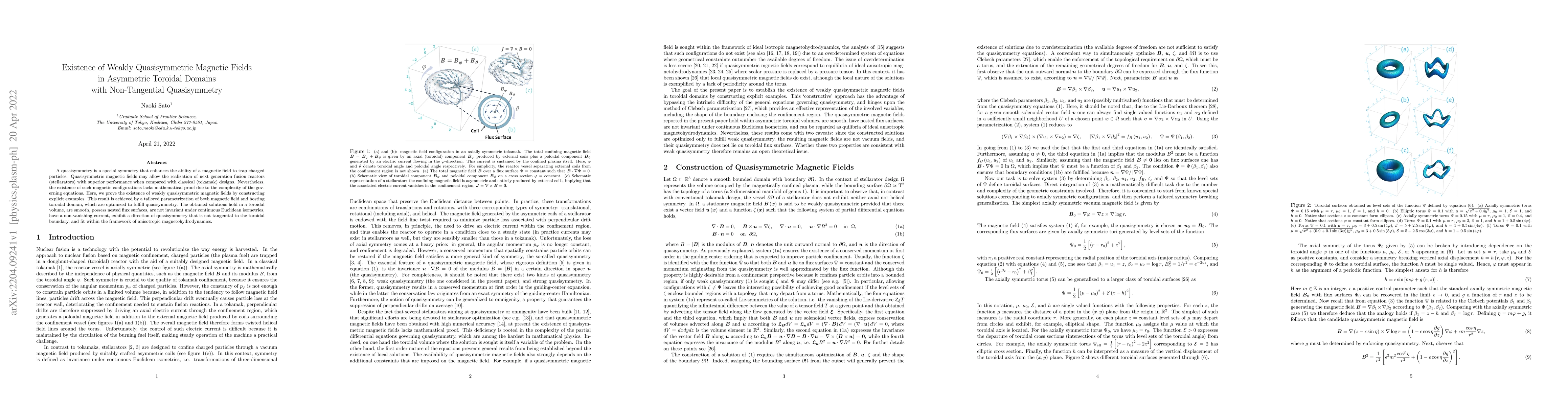 Thumbnail for Existence of weakly quasisymmetric magnetic fields in asymmetric
  toroidal domains with non-tangential quasisymmetry