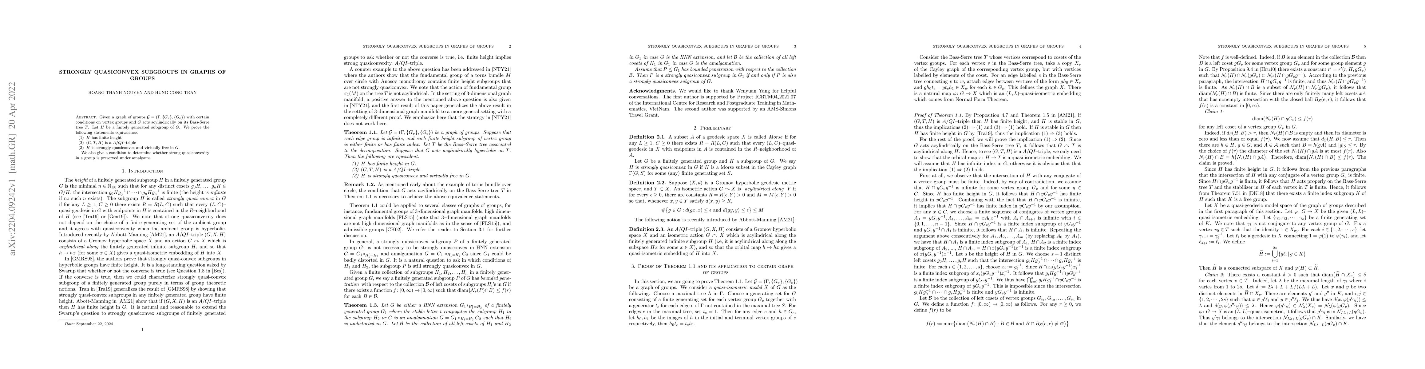 Thumbnail for Strongly Quasiconvex subgroups in graphs of groups