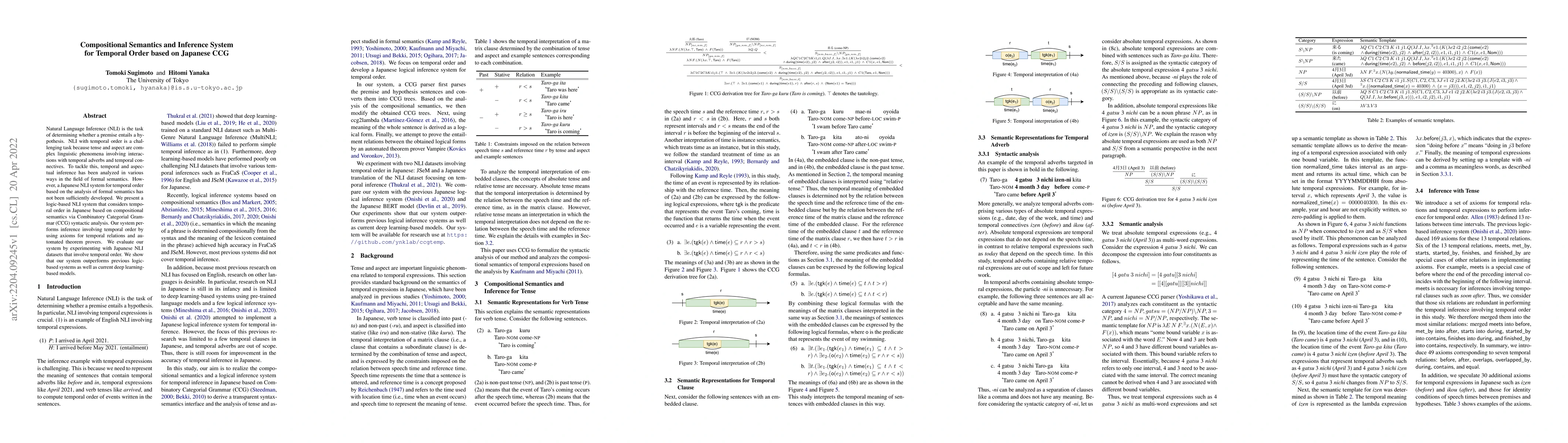 Thumbnail for Compositional Semantics and Inference System for Temporal Order based on
  Japanese CCG