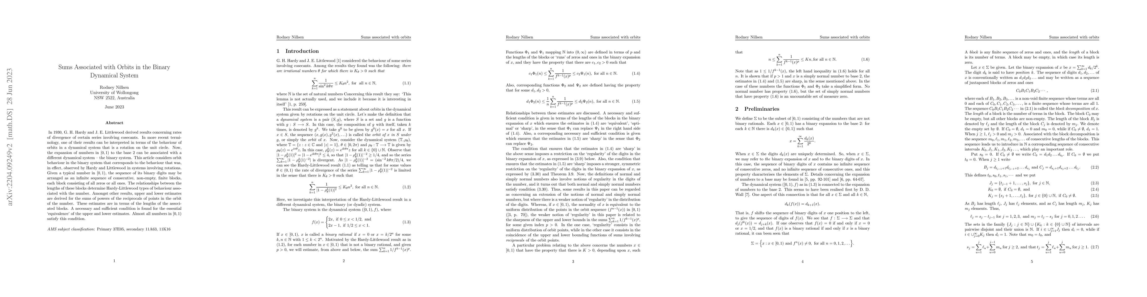 Thumbnail for Sums Associated with Orbits in the Binary Dynamical System