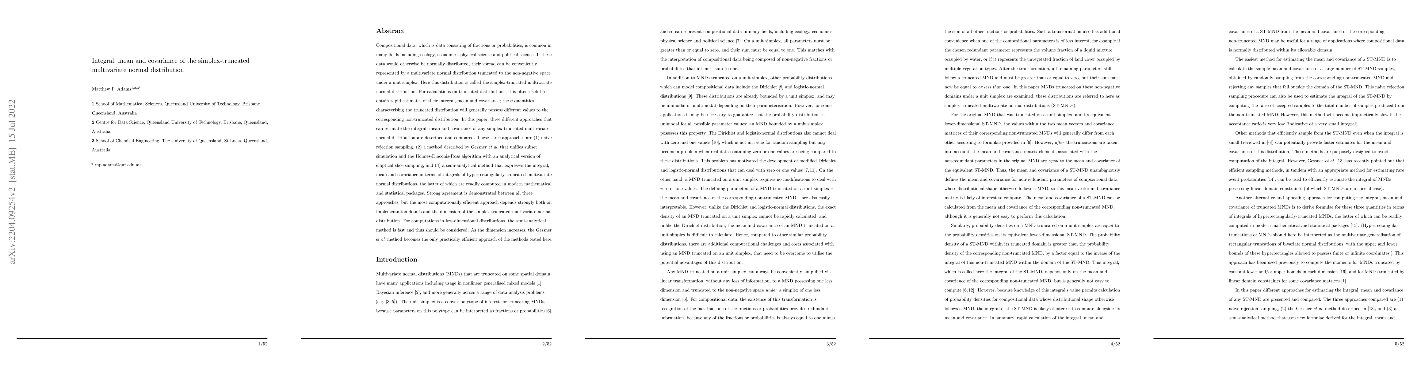 Thumbnail for Integral, mean and covariance of the simplex-truncated multivariate
  normal distribution