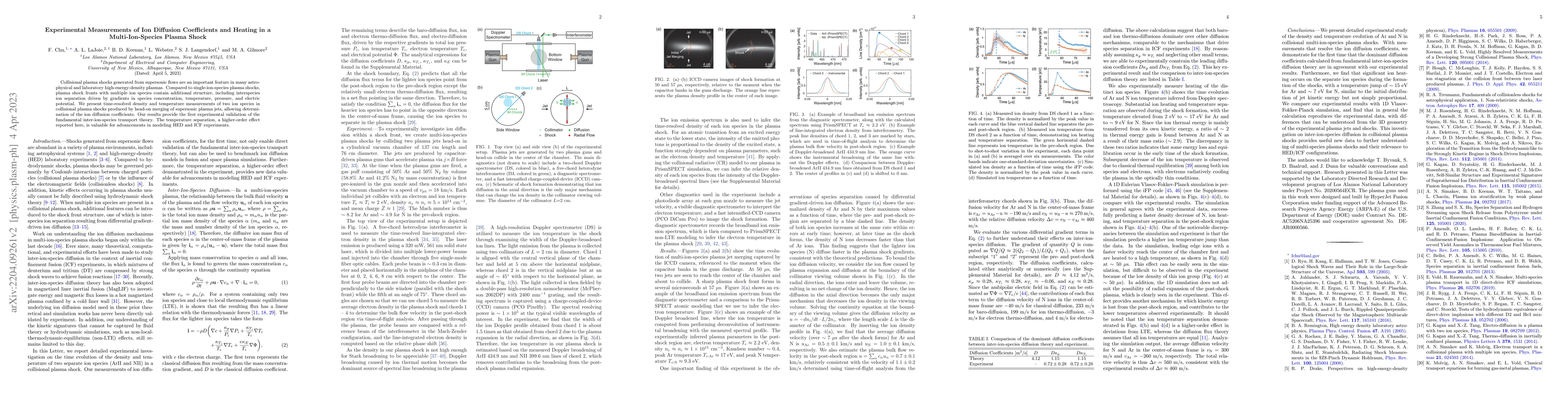 Thumbnail for Experimental Measurements of Ion Diffusion Coefficients and Heating in a
  Multi-Ion-Species Plasma Shock
