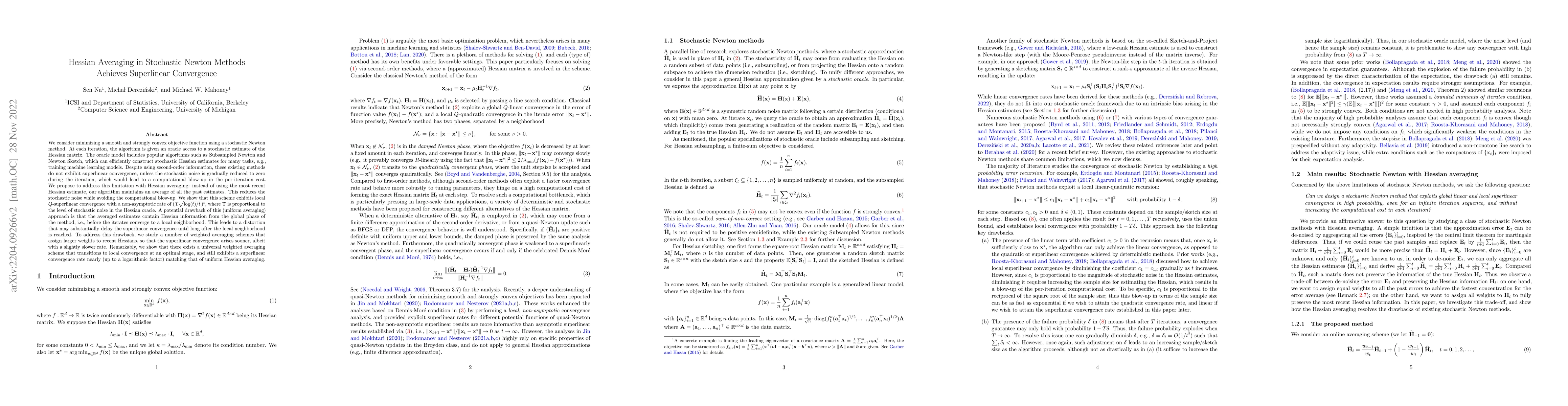 Thumbnail for Hessian Averaging in Stochastic Newton Methods Achieves Superlinear
  Convergence