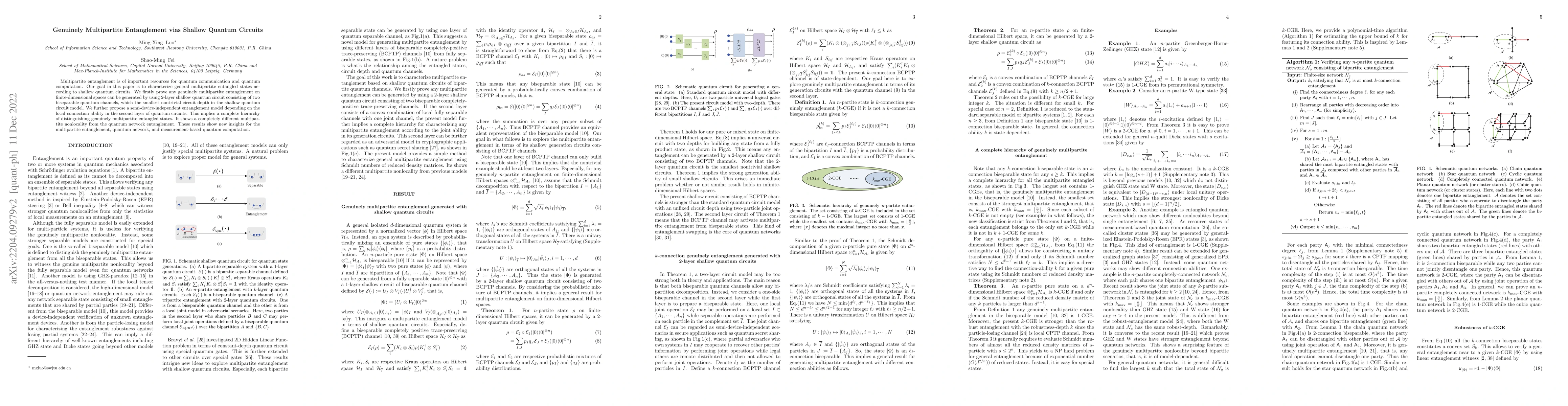 Thumbnail for Genuinely Multipartite Entanglement vias Shallow Quantum Circuits