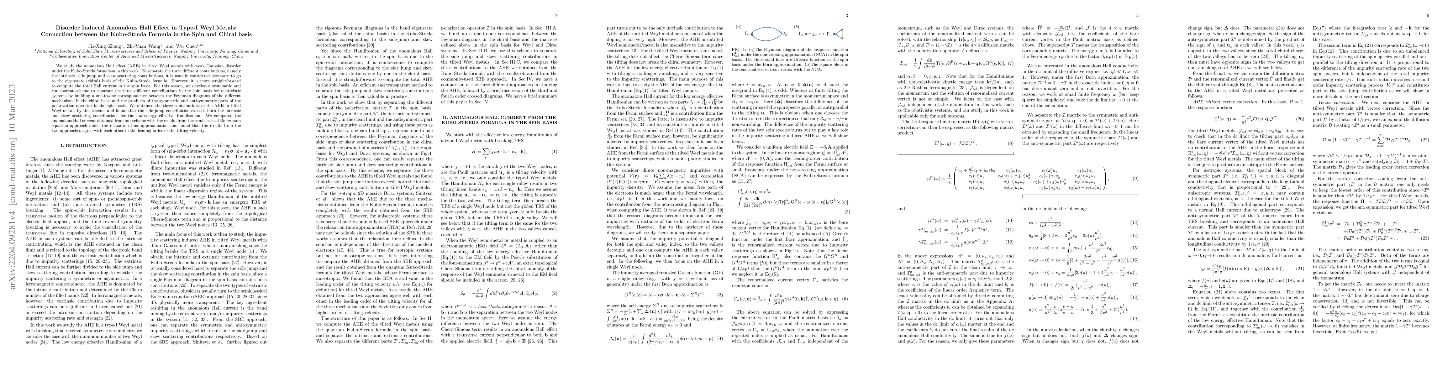 Thumbnail for Disorder Induced Anomalous Hall Effect in Type-I Weyl Metals: Connection
  between the Kubo-Streda Formula in the Spin and Chiral basis