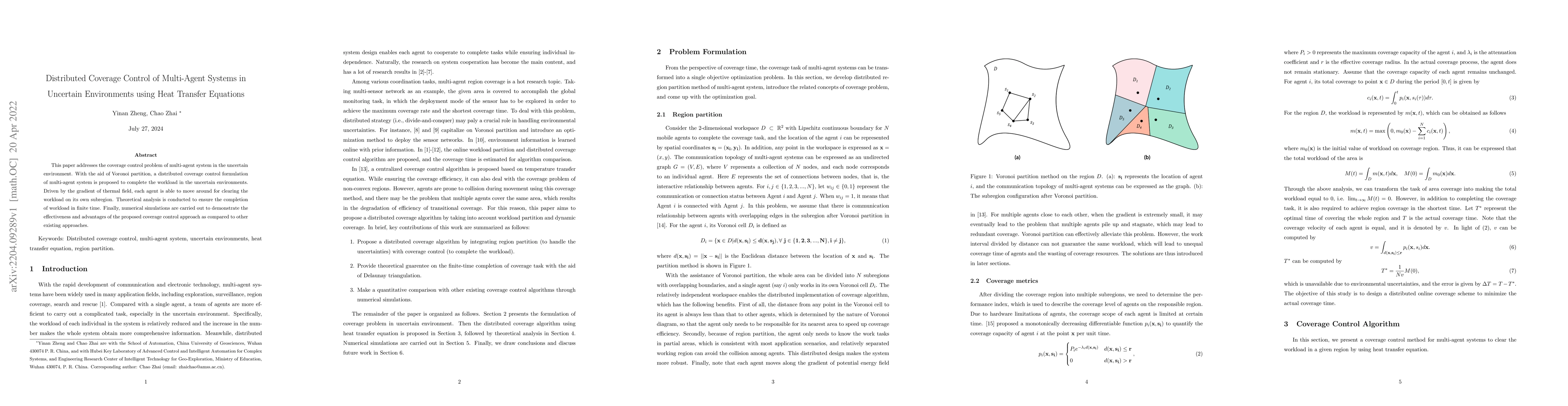 Thumbnail for Distributed Coverage Control of Multi-Agent Systems in Uncertain
  Environments using Heat Transfer Equations