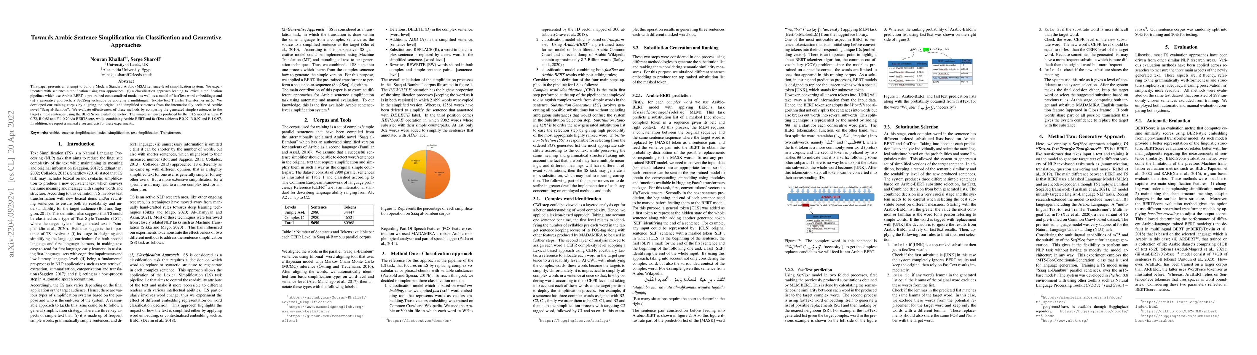 Thumbnail for Towards Arabic Sentence Simplification via Classification and Generative
  Approaches