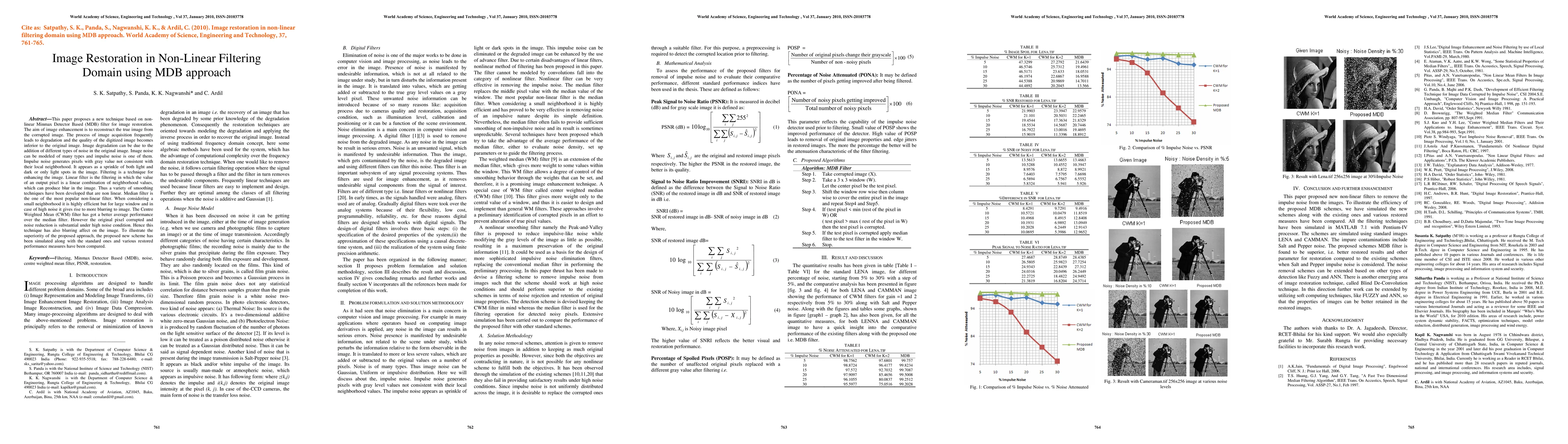 Thumbnail for Image Restoration in Non-Linear Filtering Domain using MDB approach