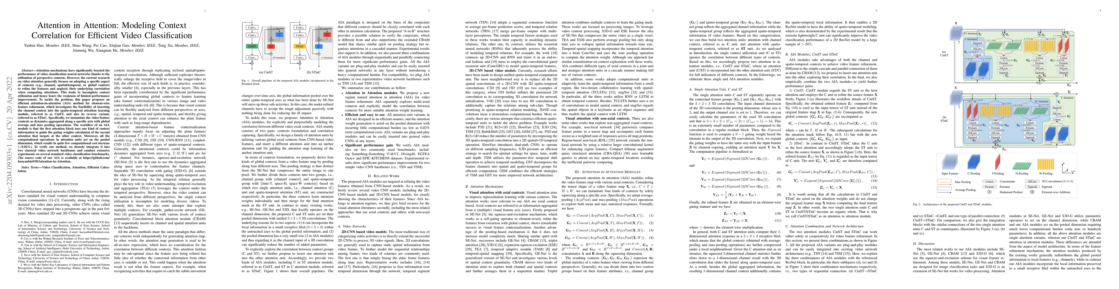 Thumbnail for Attention in Attention: Modeling Context Correlation for Efficient Video
  Classification