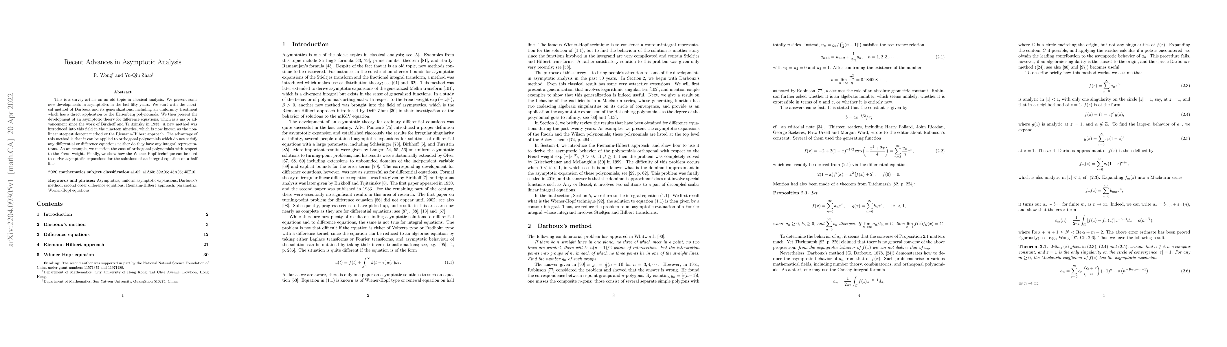 Thumbnail for Recent Advances in Asymptotic Analysis
