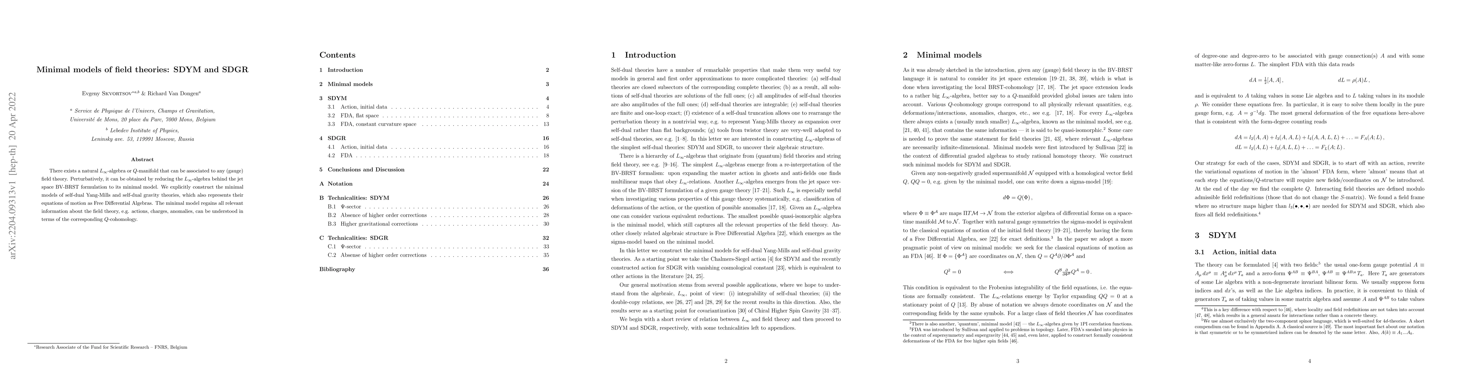 Thumbnail for Minimal models of field theories: SDYM and SDGR